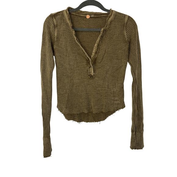 Free People Olive Waffle Knit Top - Picture 2 of 7